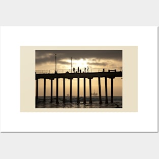 Huntington Beach Pier and Oil Rigs Posters and Art